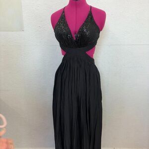 Indigo Blue Long Halter Sequined Dress Black